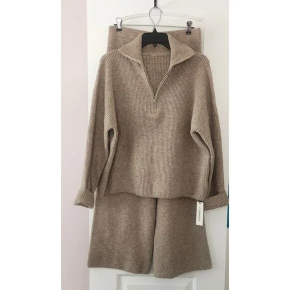 NWT Commense Knit Sweater Pants Two Piece Set Lounge 1/4 Zip Wool blend-Large - Picture 2 of 8